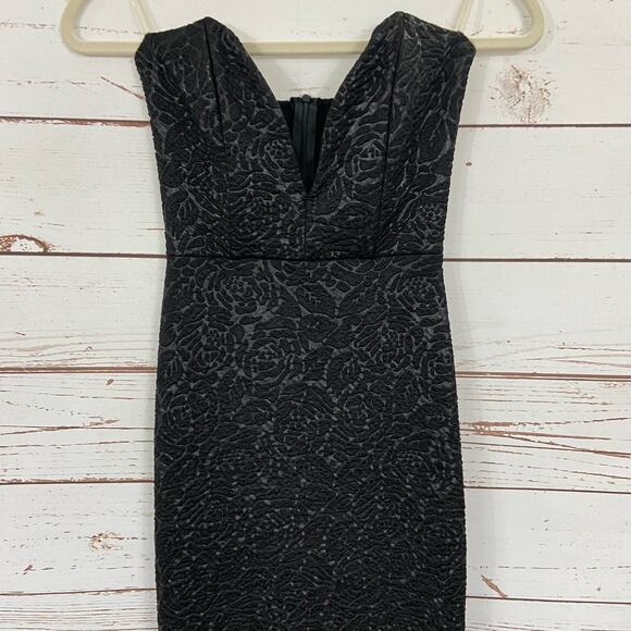 Windsor S Black Floral Textured Strapless Plunge Vneck Midi Cocktail Dress - Picture 4 of 9